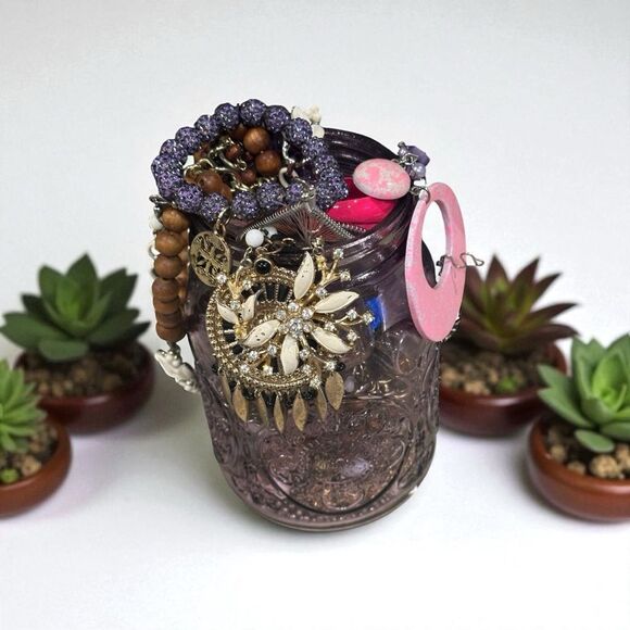 Estate Jewlery  purple mason jar. Mixed lot mystery Purple and Gold. Craftable - Picture 4 of 15